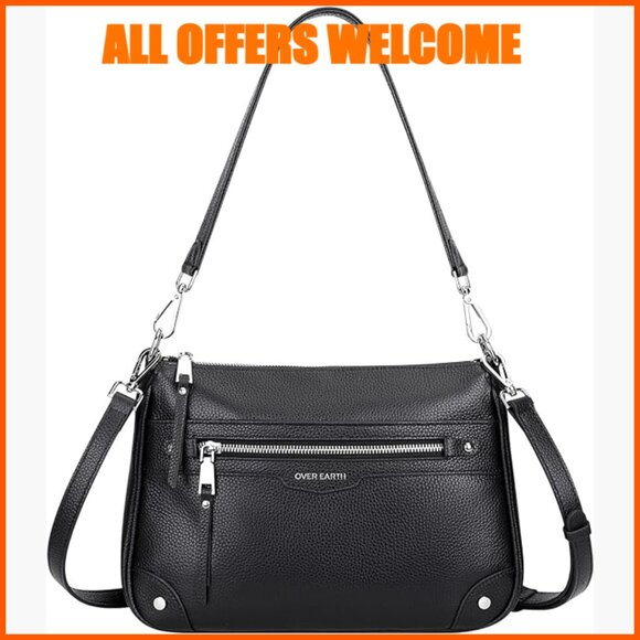 Handbags - Genuine Leather Crossbody Bag with Multi Pockets Hobo Shoulder Purse